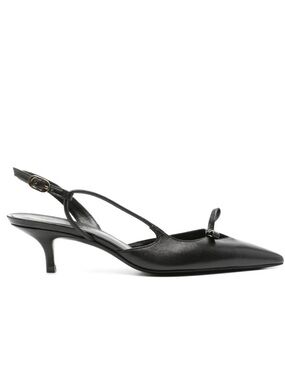Stuart Weitzman Black Pointed Slingback Kitten Heel with Bow